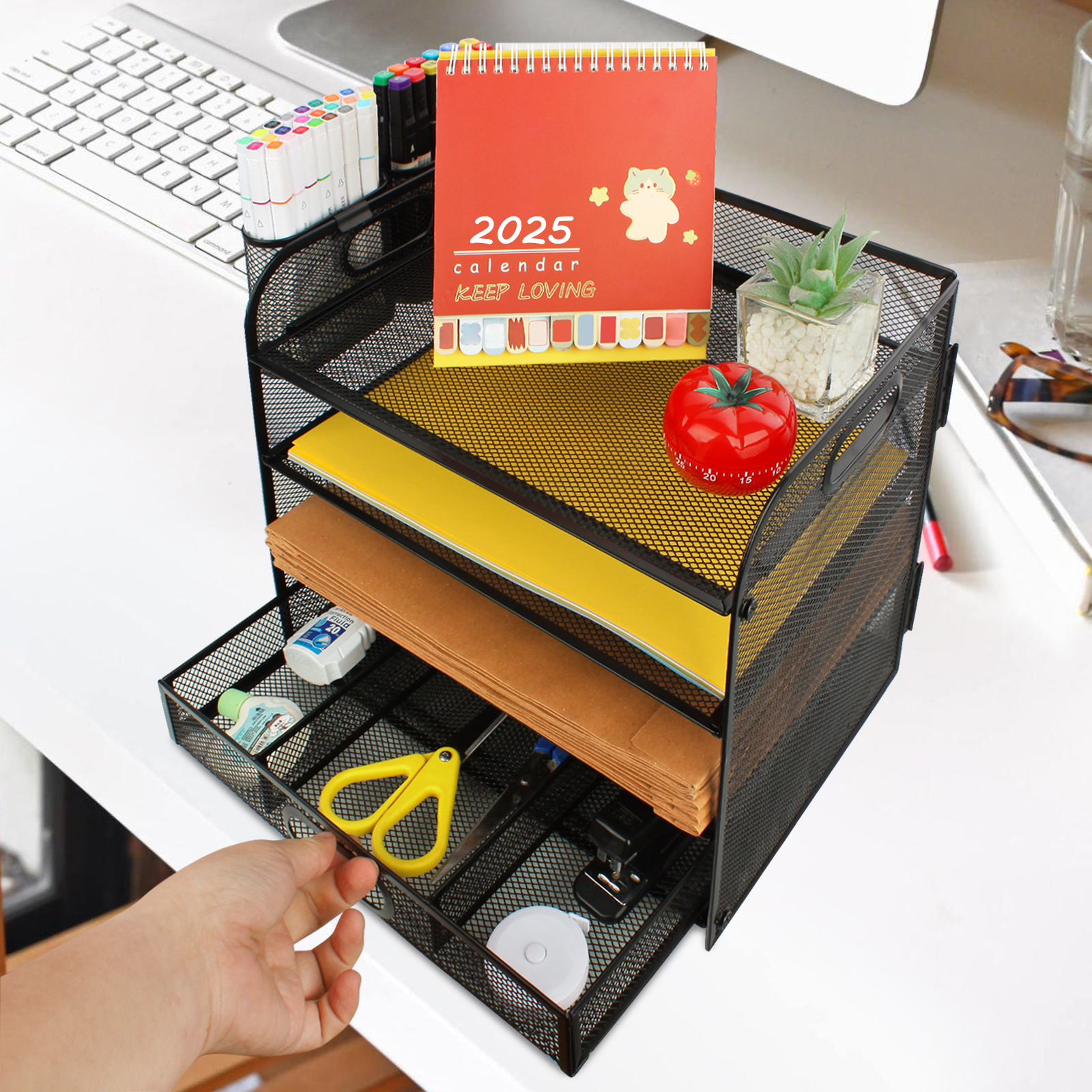 PHANCIR 4-Tier Metal Desk Organizer with Drawer & Pen Holders photo 4