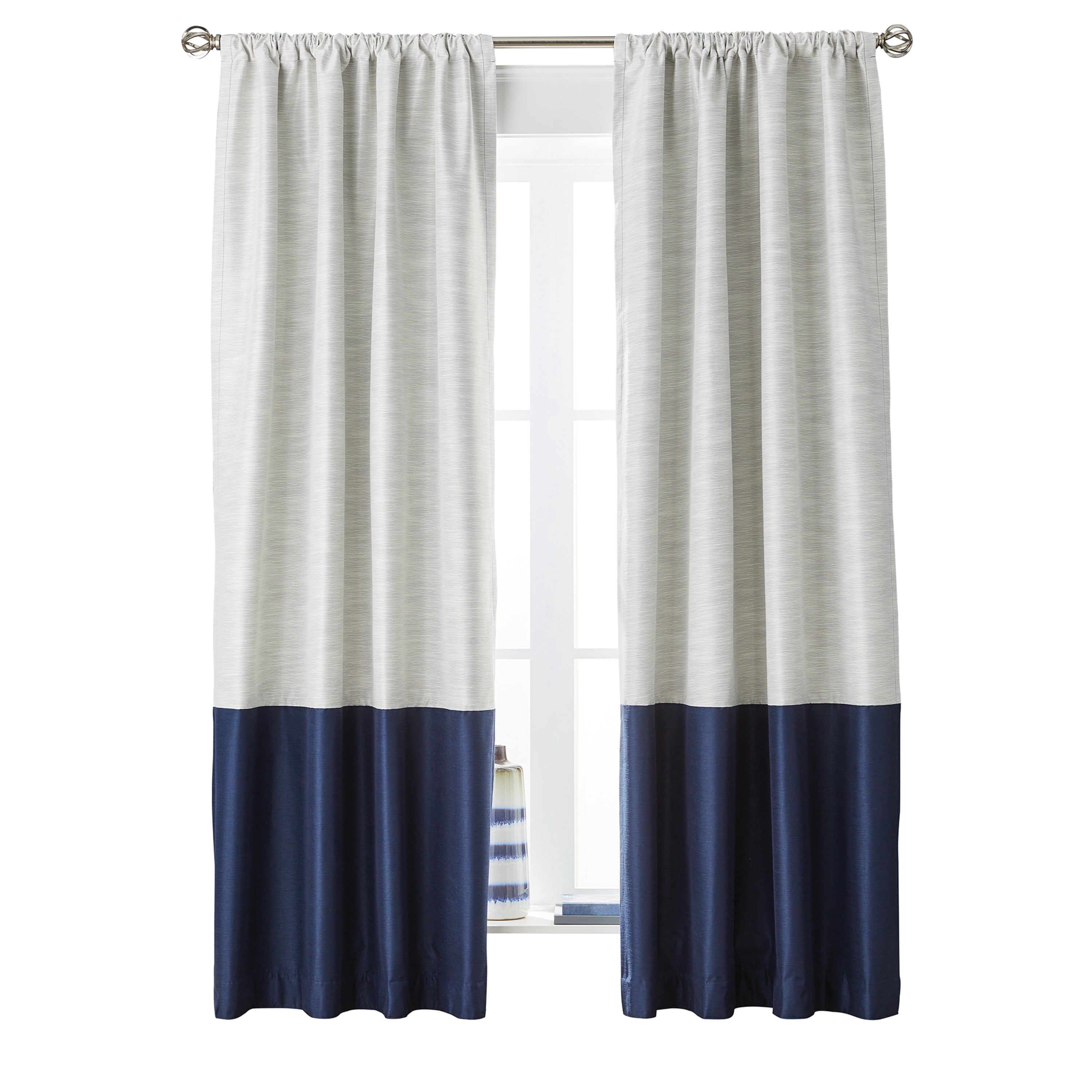 Better Homes & Gardens Colorblock Rod Pocket and Back Tab Blackout Curtain Panel, 1-Piece, Blue, 50" W x 84" L