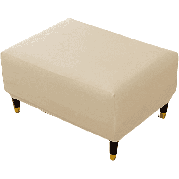 Waterproof PU Leather Square Ottoman Slipcover, Stretch Footrest Protector Cover for Storage Ottoman---Khaki,S