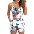 thumbnail image 2 of CEHVOM Womens Fashion Leaf And Stripe Printed Sling Short Two-Piece Suit And Pocket, 2 of 6