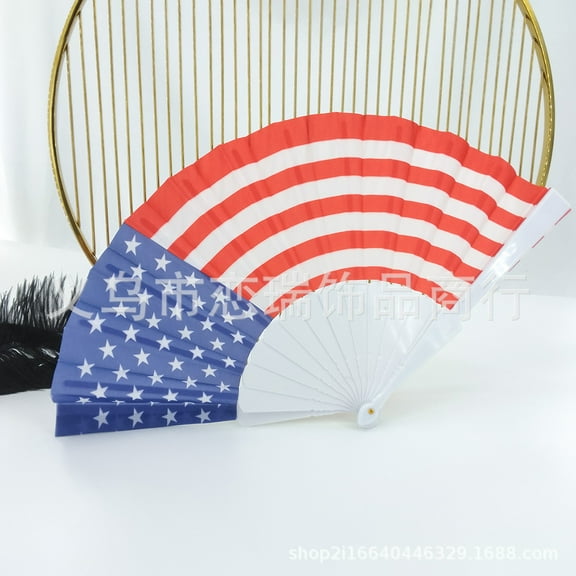 HEMOTON 2pcs Stars Stripes Fans July 4th Patriotic American Flag Folding Hand Fans Party Decoration For Birthday Wedding Graduation Events Accessories