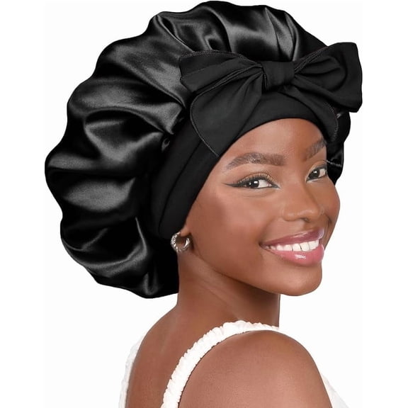 Adjustable Satin Bonnet for Sleeping Women Double Layer Hair Wrap Reduce Friction Prevent Frizz Natural Curly Hair