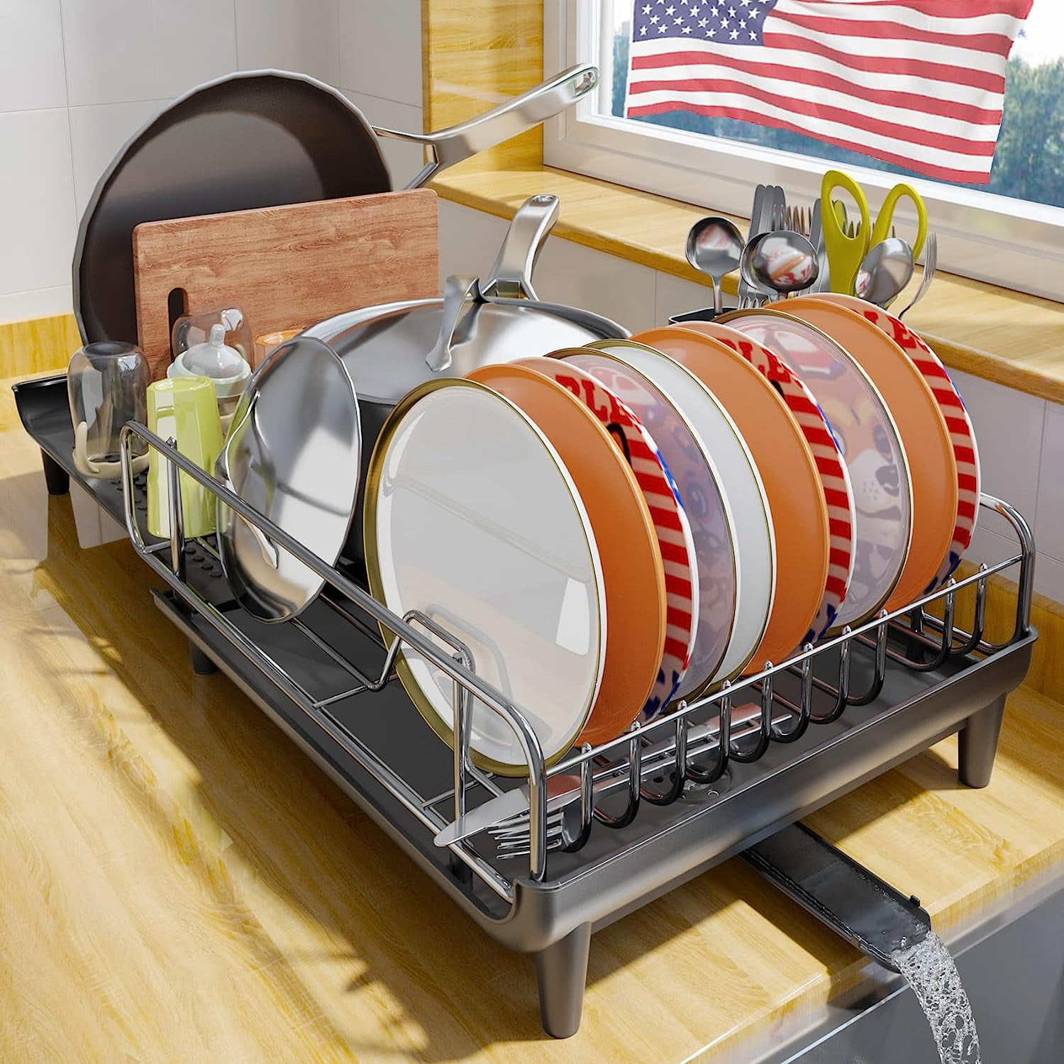 Dish Drying Rack, Expandable (14''-20.5'') Dish Racks for Kitchen Counter,  Auto