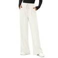 thumbnail image 6 of Women's Elastic High Waist Knit Wide Leg Pants, Casual Trousers with Pockets, Comfort Lounge Pants for Home, Travel and Daily Errands,White,M, 6 of 6