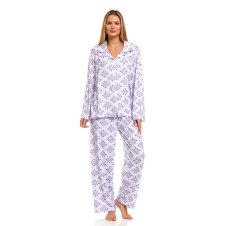 

Lati Fashion Women Sleepwear Pajamas Female Long Sleeve Button Down Pajamas set Purple L