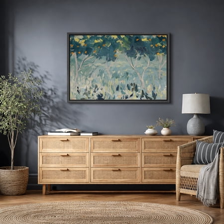 Framed Canvas Wall Art Impressionist Forest Light Landscape Print for Living Room Decoration - 24 x36 BLACK