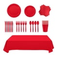 thumbnail image 2 of Red Party Disposable Set – Thick Waterproof Paper Plates, Cups, Napkins & Tablecloth, Red, 9in–84in, Birthday & Celebration, 2 of 4