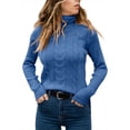 thumbnail image 4 of Fall Winter Long Sleeve Slim Pullovers Women Turtleneck Cable Knit Sweaters, 4 of 4