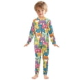 thumbnail image 3 of Dailycode Cotton Pajama Set Snug Fit Long Sleeve Top and Pants for 18M-8Y Colorful Happy Cats Faces, 3 of 7