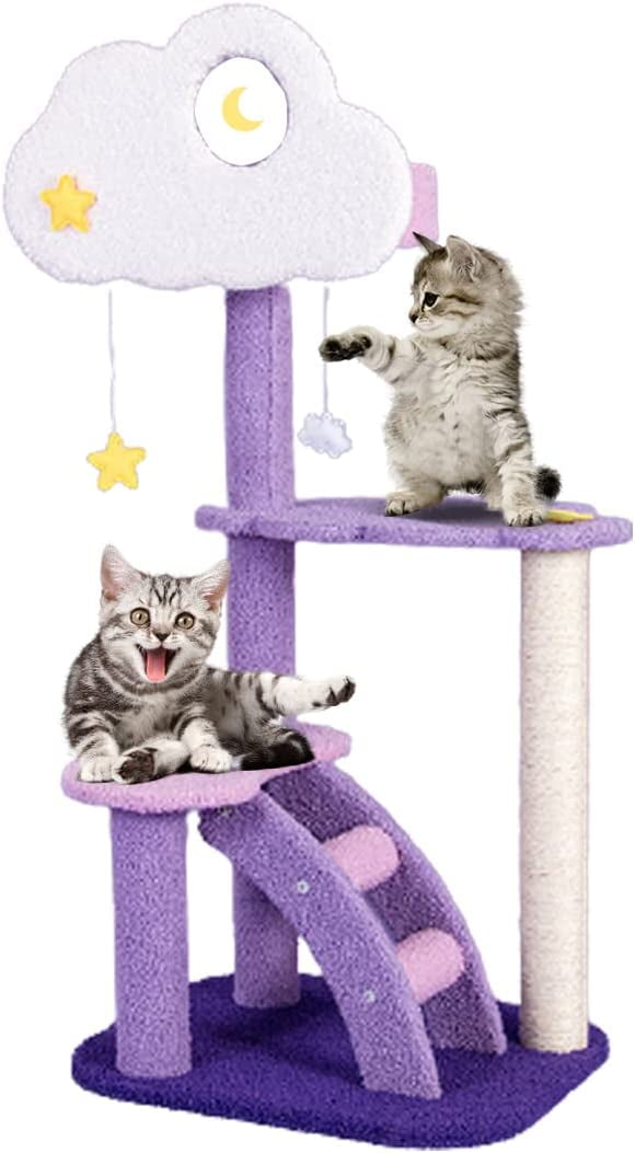 MultiLevel Cat Tower, Cute Purple Cat Tree for Large Cats 66 Inches
