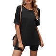 thumbnail image 2 of XFLWAM 2 Piece Outfits For Women Crew Neck T-Shirt Tops And Biker Shorts Sets Plus Size Tracksuit Black 3XL, 2 of 6