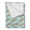 thumbnail image 2 of Tropical Soft Flannel Fleece Throw Blanket, Pattern of Japanese Cranes and Colorful Exotic Flower Arrangements Retro Feels, Cozy Plush for Indoor and Outdoor Use, 70" x 90", Multicolor, by Ambesonne, 2 of 5