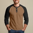 thumbnail image 6 of 3/4 Sleeve Shirt Men Button Henley Baseball T-Shirts Fall Casual Sport Athletic Jersey Tee Tops Light Brown S, 6 of 7
