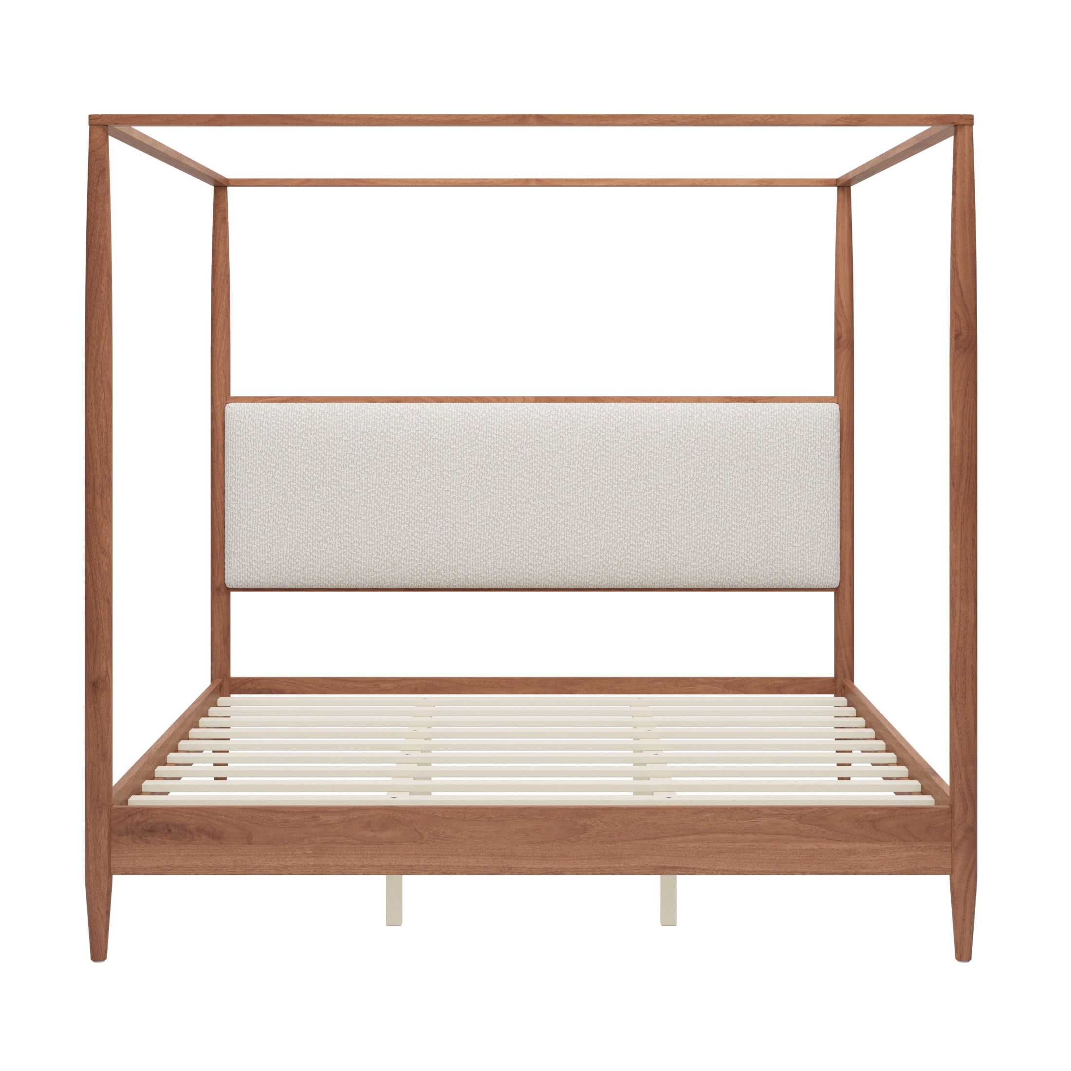 Christopher Knight Home Modern King Solid Wood Bed Frame with Boucle Upholstered Headboard, Walnut