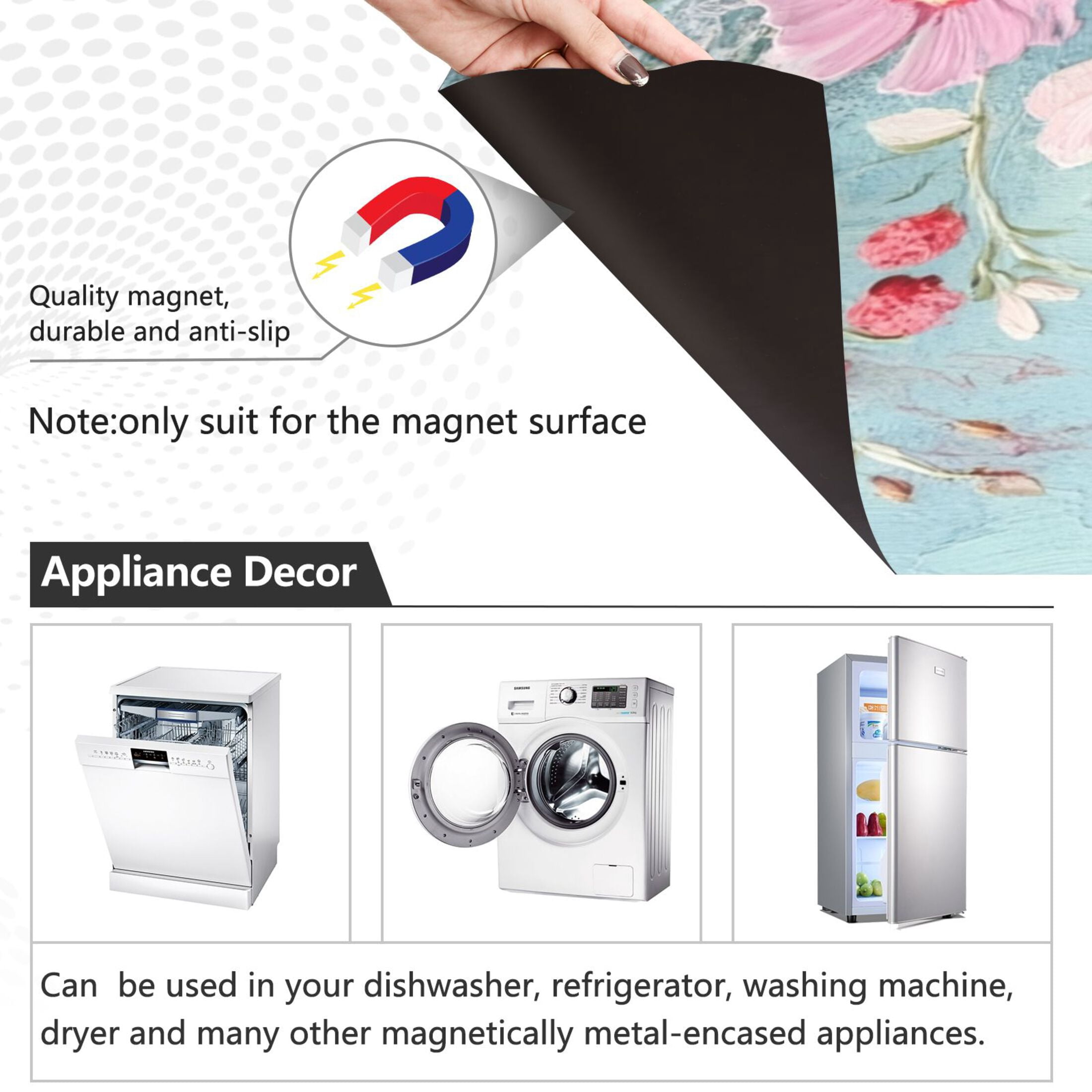 Dishwasher Magnetic Sticker 23x26 Inch Refrigerator Magnetic Sticker Washing Machine Magnetic Sticker Kitchen Panel Magnetic Sticker Home Decor Cool Beautiful Flowers
