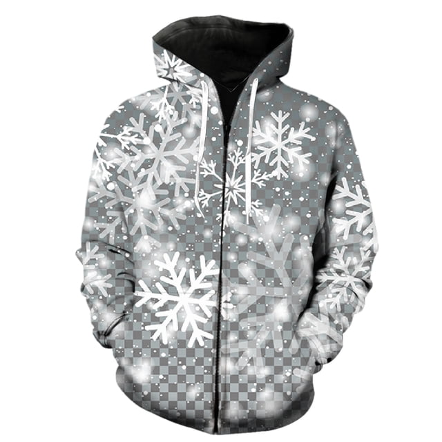 Sudadera con capucha y cremallera para hombre, diseño de copos de nieve de invierno, estilo Harajuku, hip hop, moda genial, gran oferta 2024, camisetas de manga larga con estampado 3D