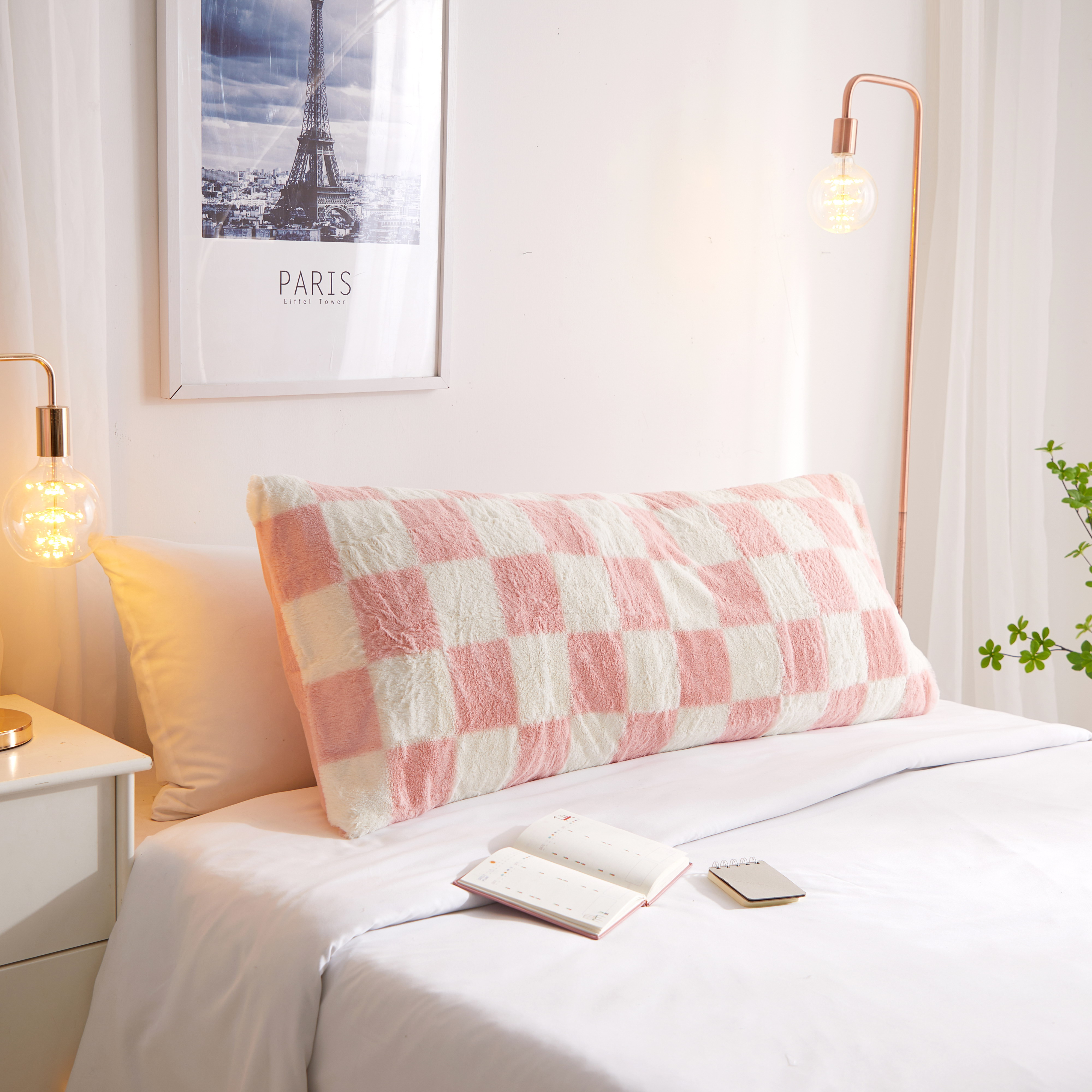 Your Zone Body Pillow Cover Check Fur Coral Whisper, 20 x 52