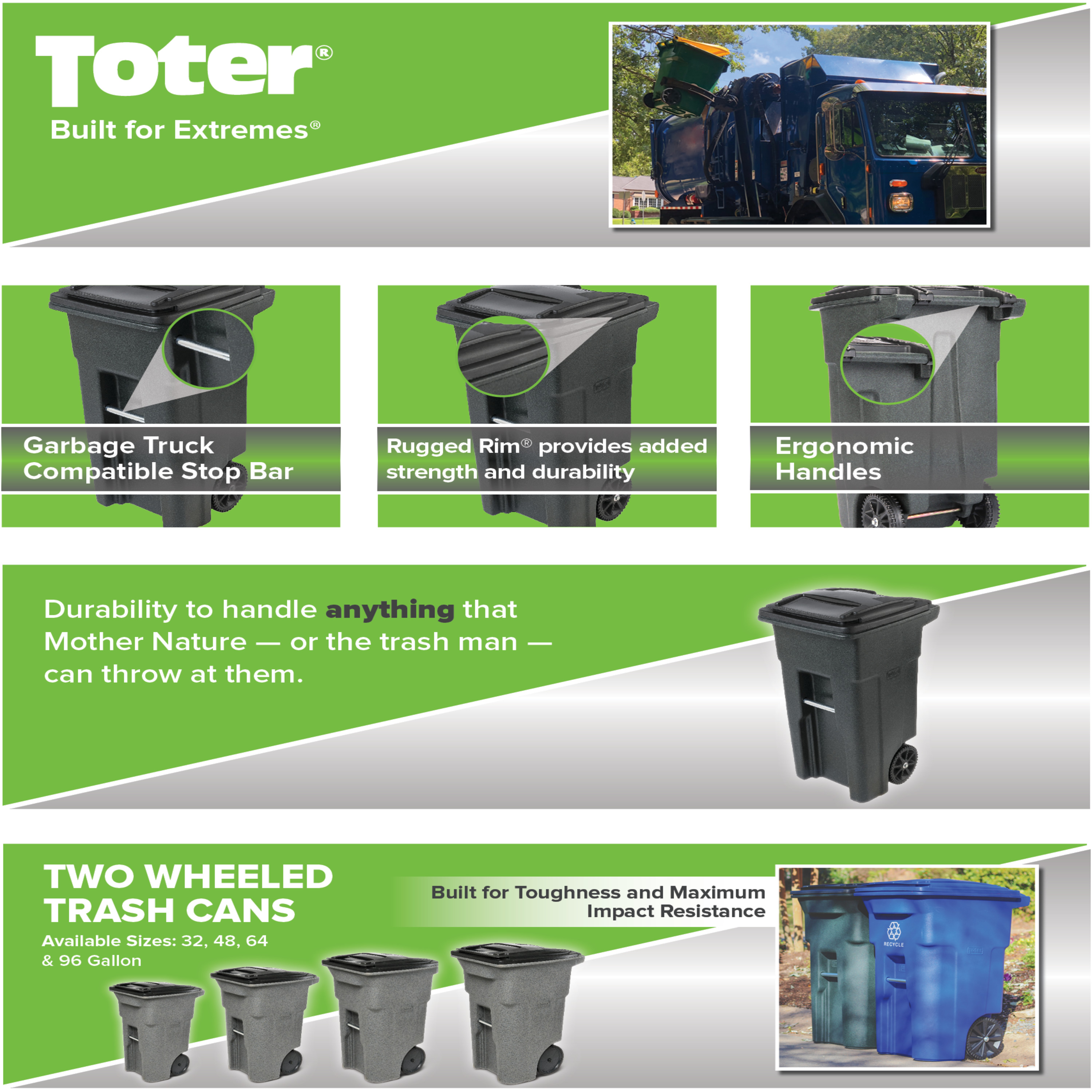 Toter 025532-R1BLU 32Gal Wheel Recycle Bin, 32 Gallon - 3
