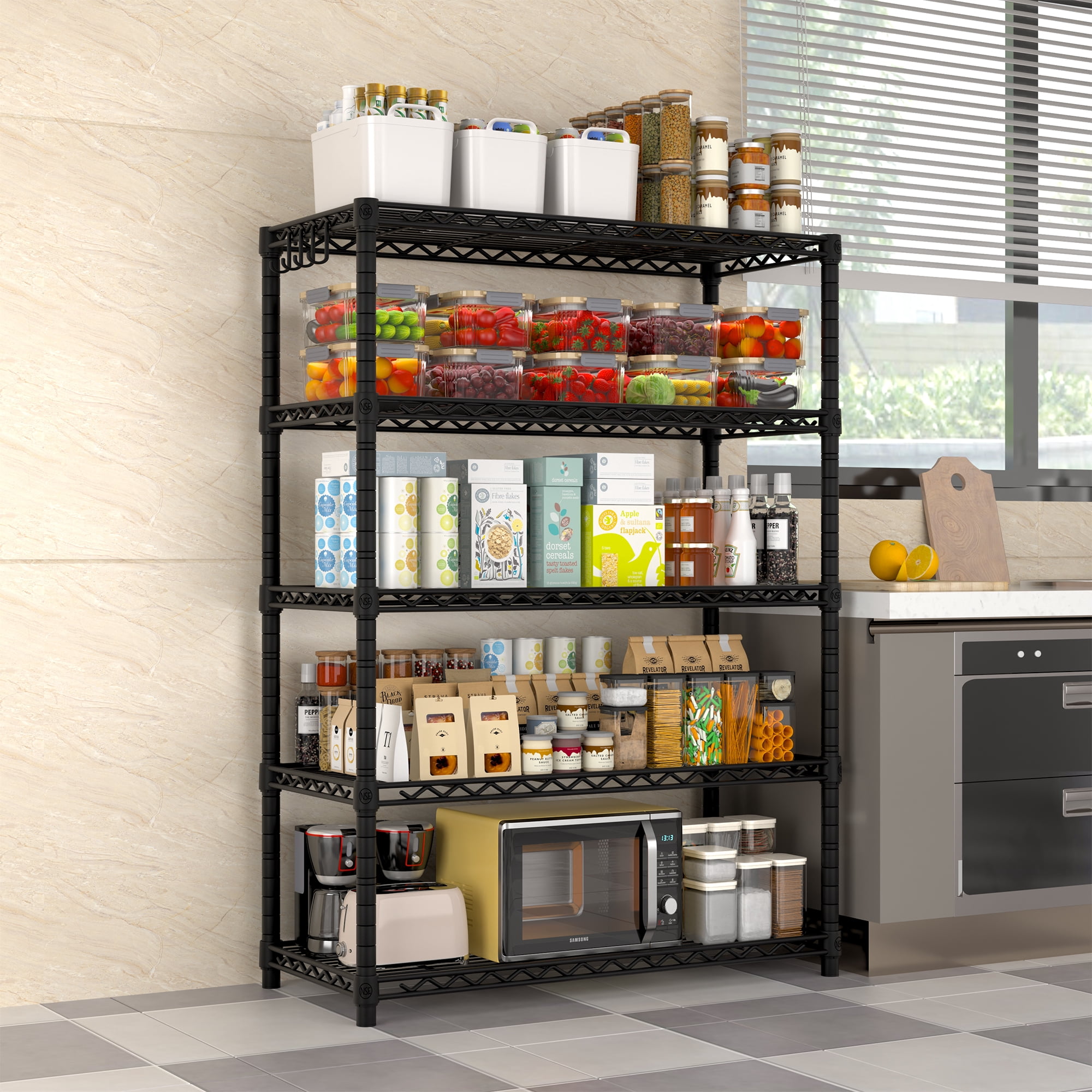 TrumanPick 5-Wire Shelving Metal Garage Storage Rack 36" L x 14" W x 72" H Adjustable Storage Shelves,Standing Wire Shelf Units for Laundry Bathroom Kitchen Pantry Closet, Black