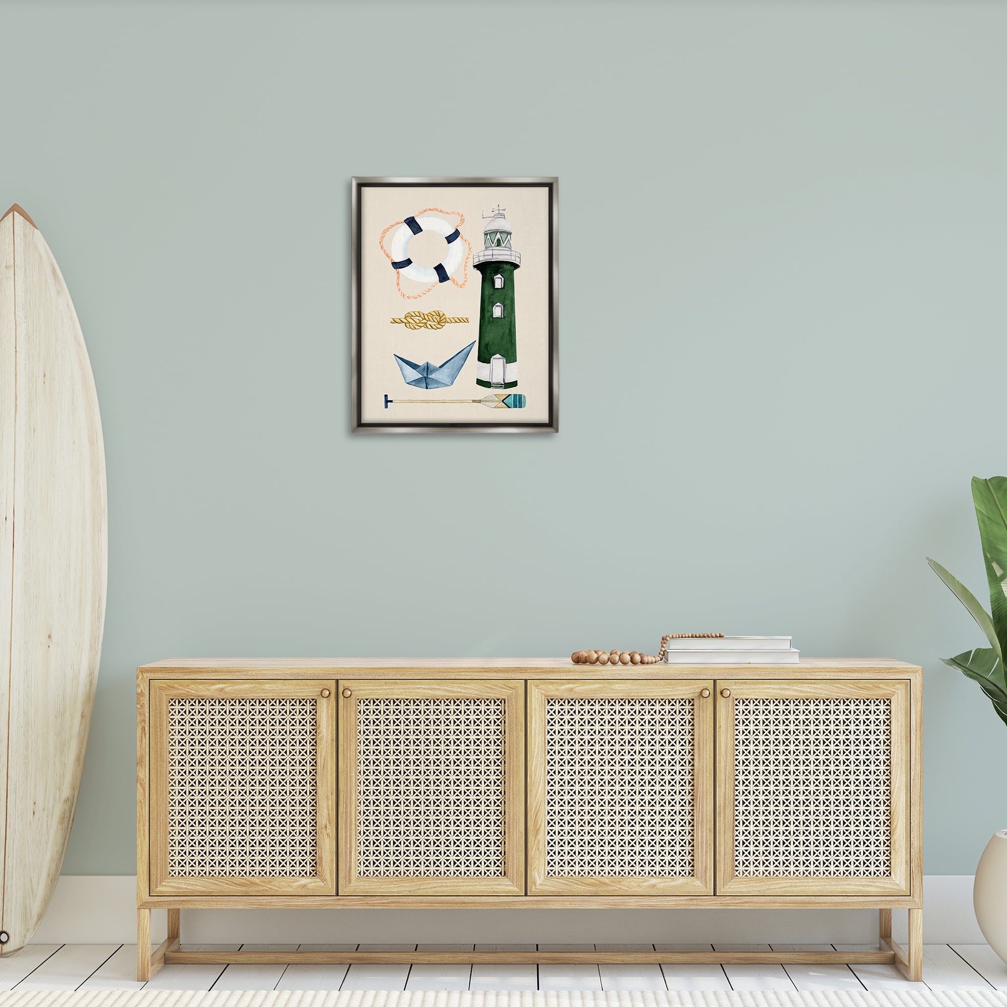 Stupell Industries Maritime Nautical Items Nautical & Beach Painting Gray Floater Framed Canvas Art Print Wall Art, 25 x 31