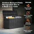 thumbnail image 3 of Ram Quality Products Coffre de Terrasse de Rangement Extérieur pour Cour Arrière de 71 Gallons, Gris, 3 of 9