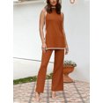 thumbnail image 3 of Faithtur Ensemble d'Été 2 Pcs pour Femmes Débardeur Sans Manches Contrasté Pantalon Large Tricoté, 3 of 6