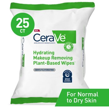 CeraVe Hydrating Facial Cleansing Makeup Remover Wipes,  Based Face Wash Wipes, 25ct