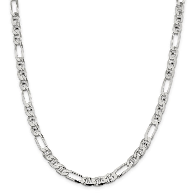 Sterling Silver 7.5mm Figaro Anchor Chain (Weight: 39.5 Grams, Length: 20 Inches)