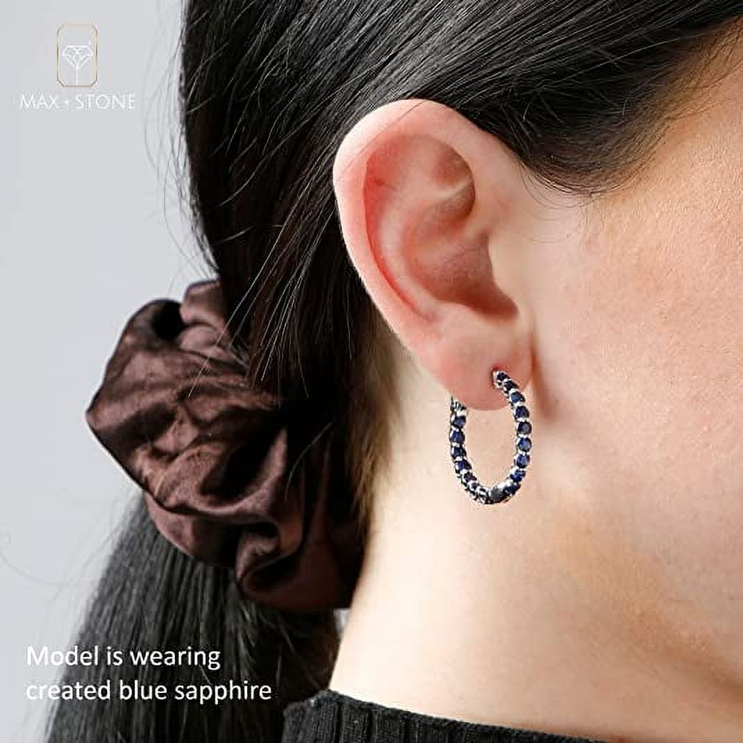 Purple Amethyst Inside Out Hoop Earrings for Women in 925 Sterling Silver 1 Inch Diameter and 3mm February Birthstone with Notched Post with Lock by MAX + STONE