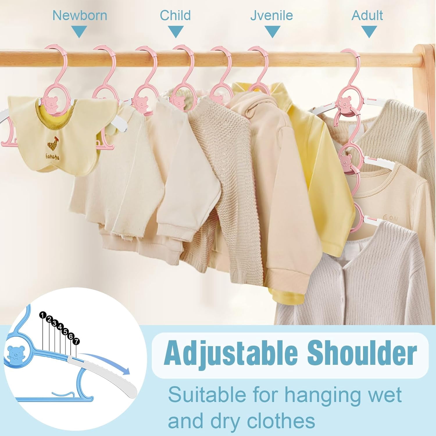 Kids Hangers 40 Pack Baby Hangers for Nursery Closet, 11-14.5" Extendable Adjustable Non-Slip Baby Clothes Hangers Toddler Infant Pants Hangers Plastic for Baby Girls Boys Children Newborn