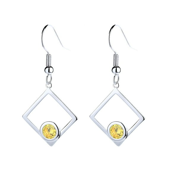 Sterling Silver Peridot Sideways Square Drop Earrings