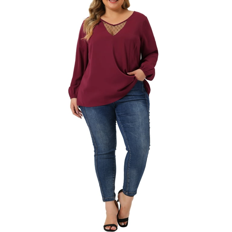 Lace-Paneled V-Neck Long-Sleeved Chiffon Shirt Lace-Paneled V-Neck Long-Sleeved Chiffon Shirt
