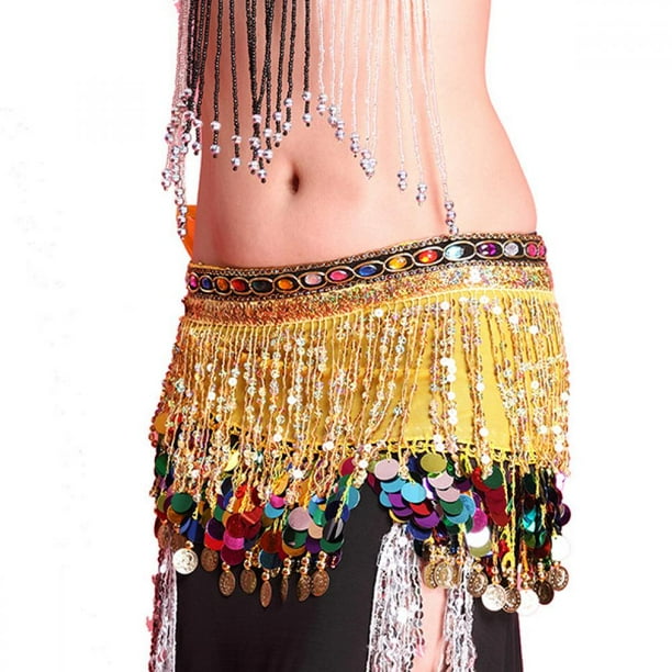 Belly Dance Hip Scarf Coin Sequin Belt Skirt Tribal Belt Chiffon Genie