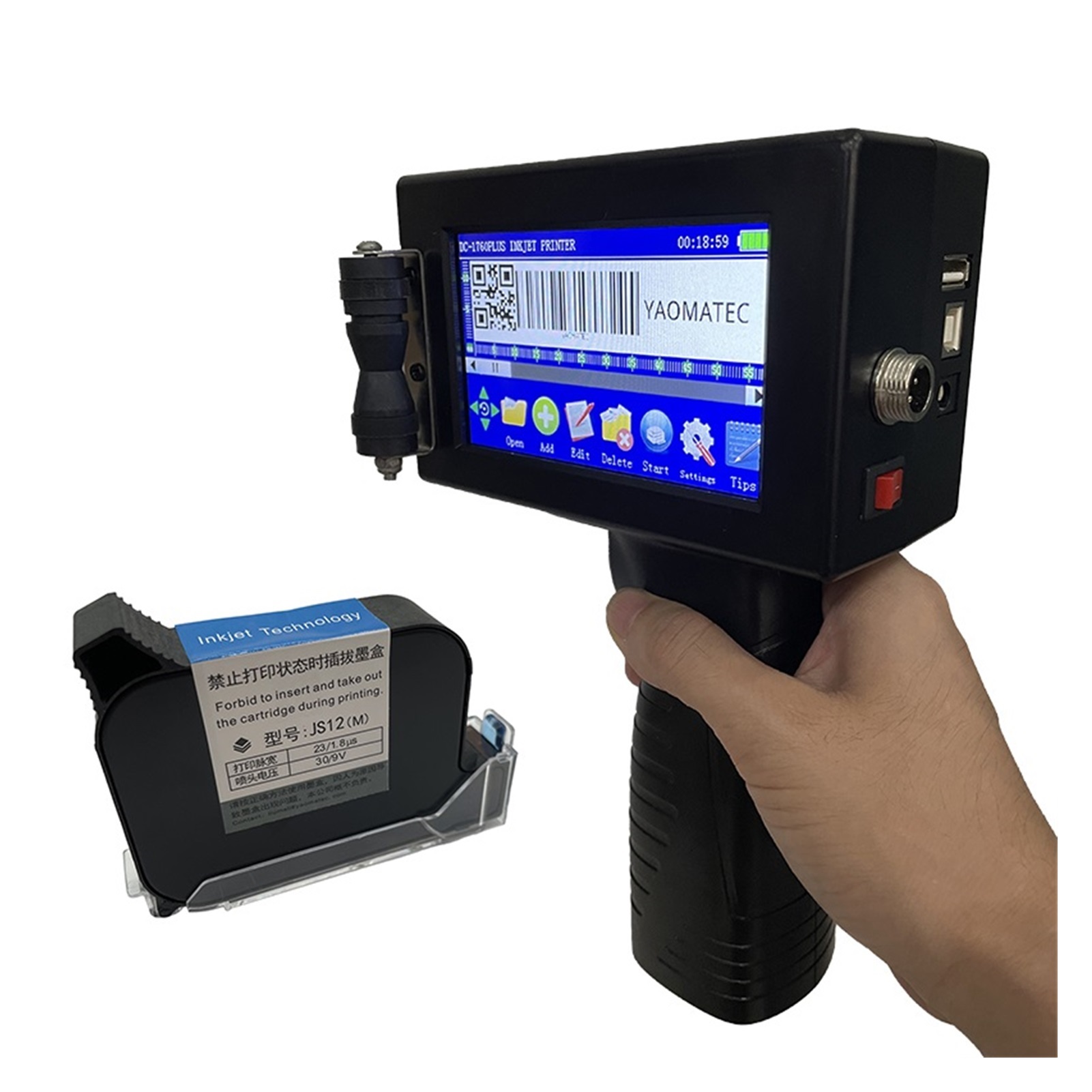 QR Bar Batch Code Date Number Logo Expiry Date Label Plastic Bottle Online Mask Hand Jet Handheld Thermal Inkjet Printer ,Compact Design