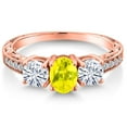 thumbnail image 3 of Gem Stone King 18K Rose Gold Plated Silver 3-Stone Ring Oval Mystic Topaz Moissanite (1.92 Cttw), 3 of 6