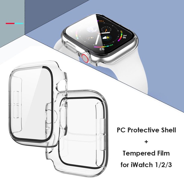 Estuche de cubierta completa de vidrio templado con pulsera inteligente para Apple Watch 1/2/3 42 mm
