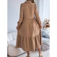 thumbnail image 6 of Women's Long Sleeve Dress 2025 Button Down V Neck A-Line Flowy Fall Outfits Ruffle Maxi Holiday Party Dresses, 6 of 9