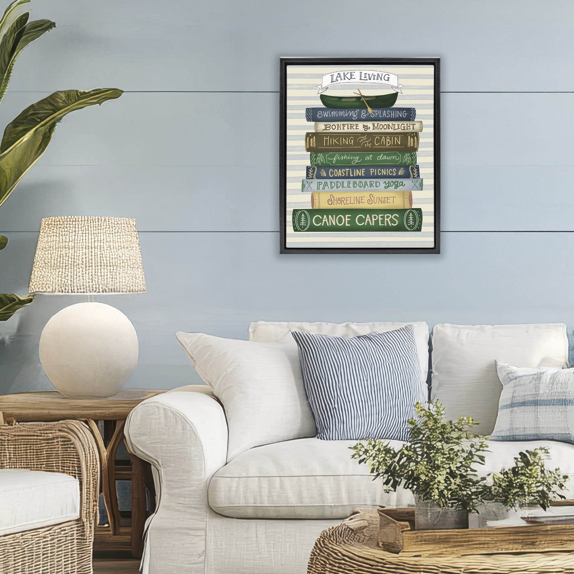 Stupell Industries Lake Living Books Black Framed Floater Canvas Wall Art, design by Giao Williams