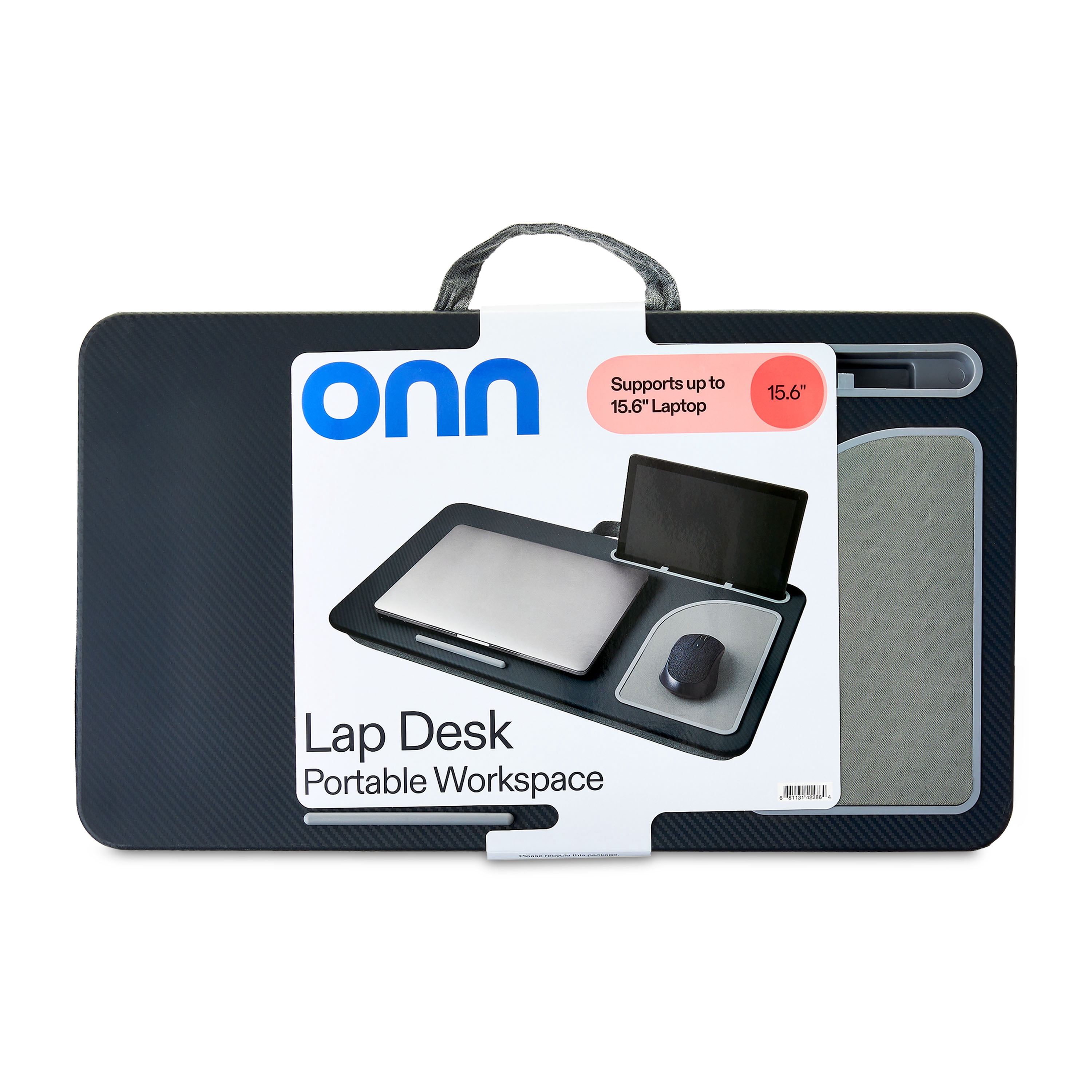 onn Lap Desk Portable Work Station for 15.6" Laptops, Phone & Tablet, Greystone