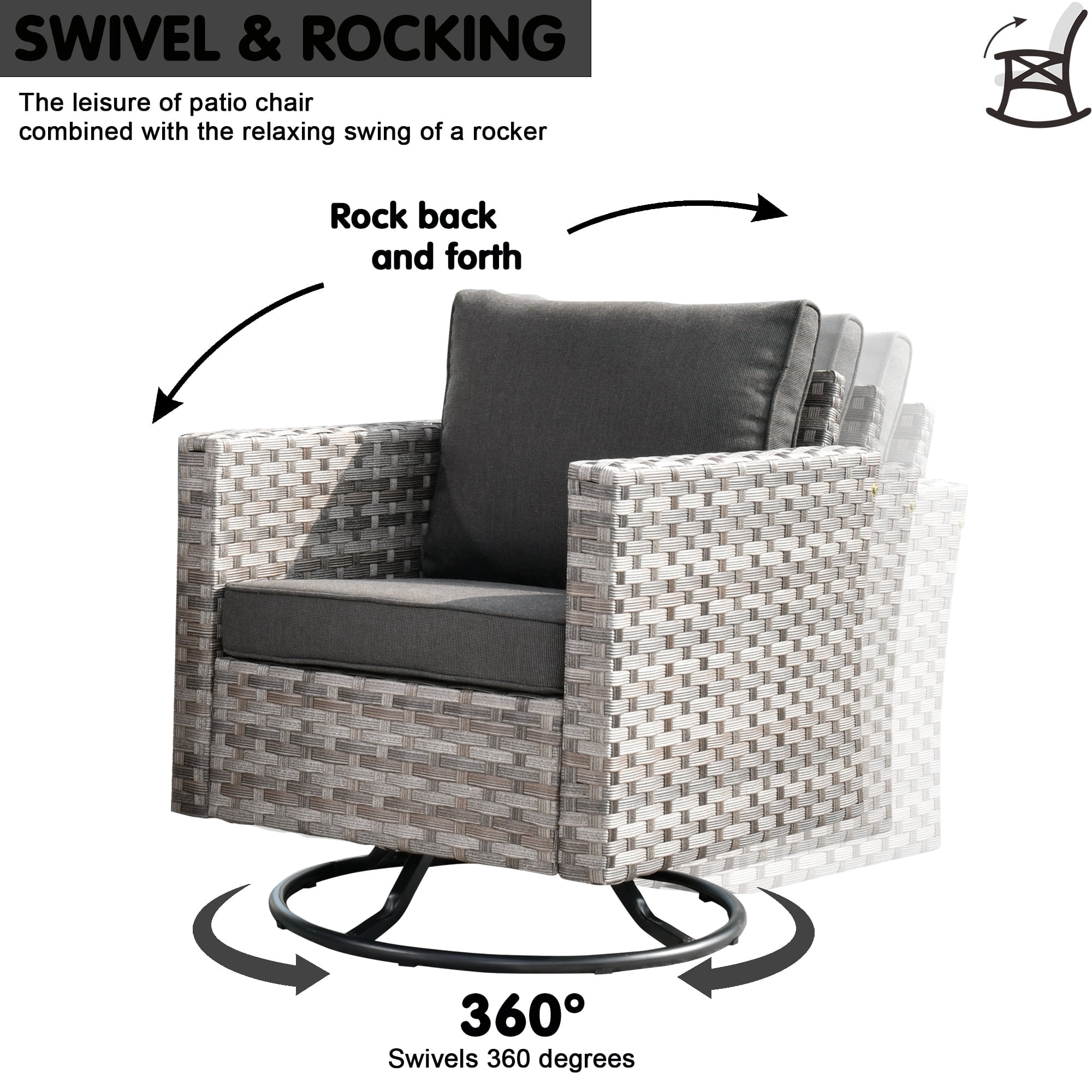 Ovios 2 Pieces Outdoor Patio Furniture Wicker Swivel Chair with Cushions for Backyard