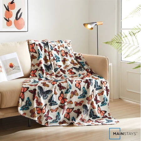 Mainstays Plush Throw with 25% Recycled Polyester, 50" x 60", Butterfly