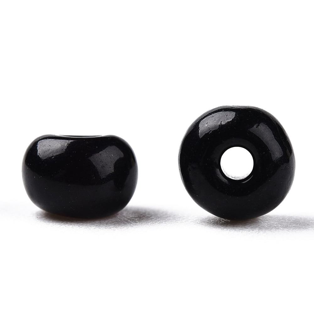 Opaque & Transparent Inside Colours Glass Seed Beads Round Hole Round Mixed Color Black 4mm Hole: 1.4~1.5mm