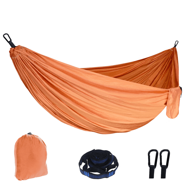Hamaca (Naranja, 270 x 140 cm) - Capacidad de Carga para Exterior, Camping, Viajes, Trekking, Jardín, Nylon - Paracaídas