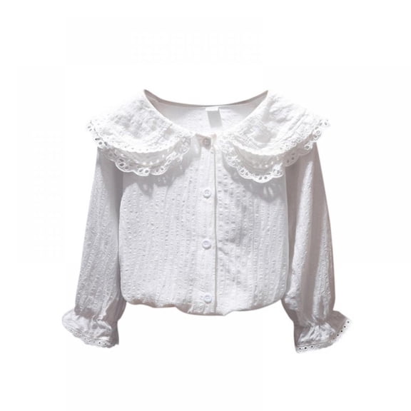 Baby Girl Kids Blouses Long Sleeves Solid Color Doll Collar T-Shirt Top