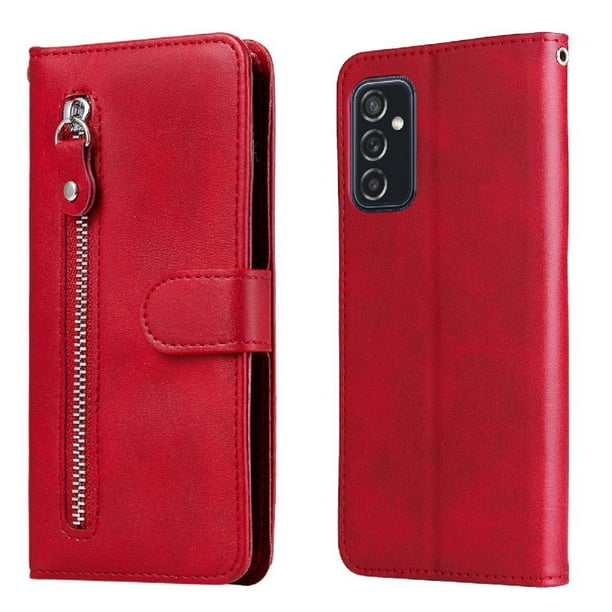 Estuche de Cuero PU con Cierre para Samsung Galaxy M52 5G , Funda Protectora con Billetera y Correa