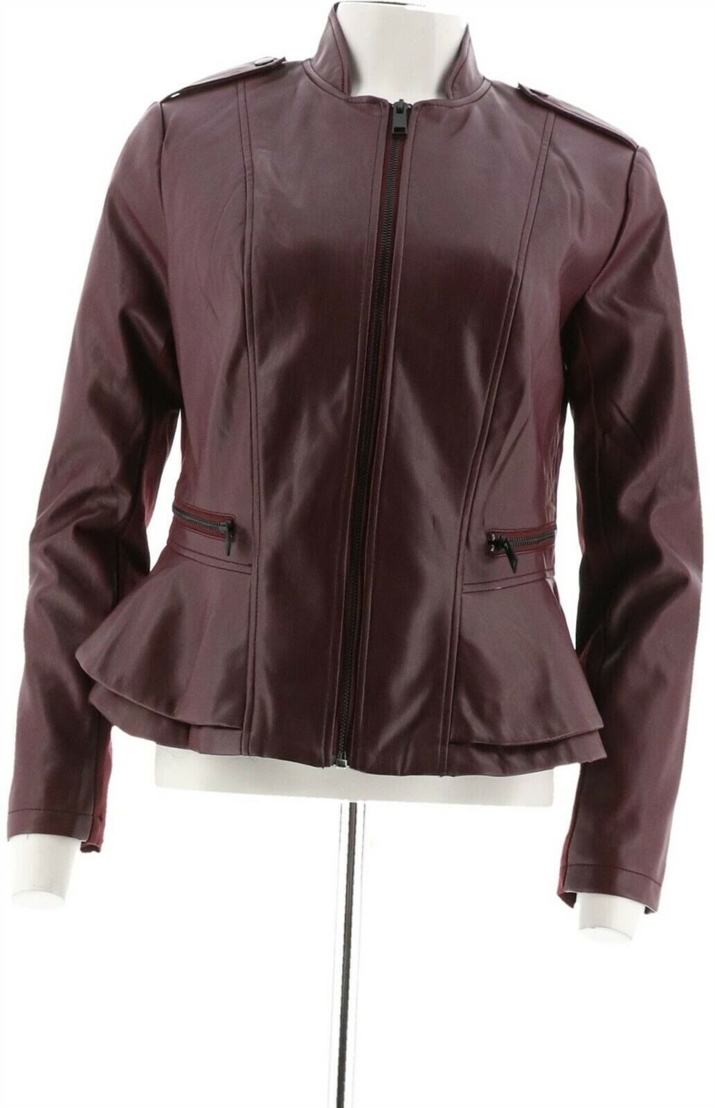 G.I.L.I. GILI Faux Leather Double Peplum Jacket Women's A310074
