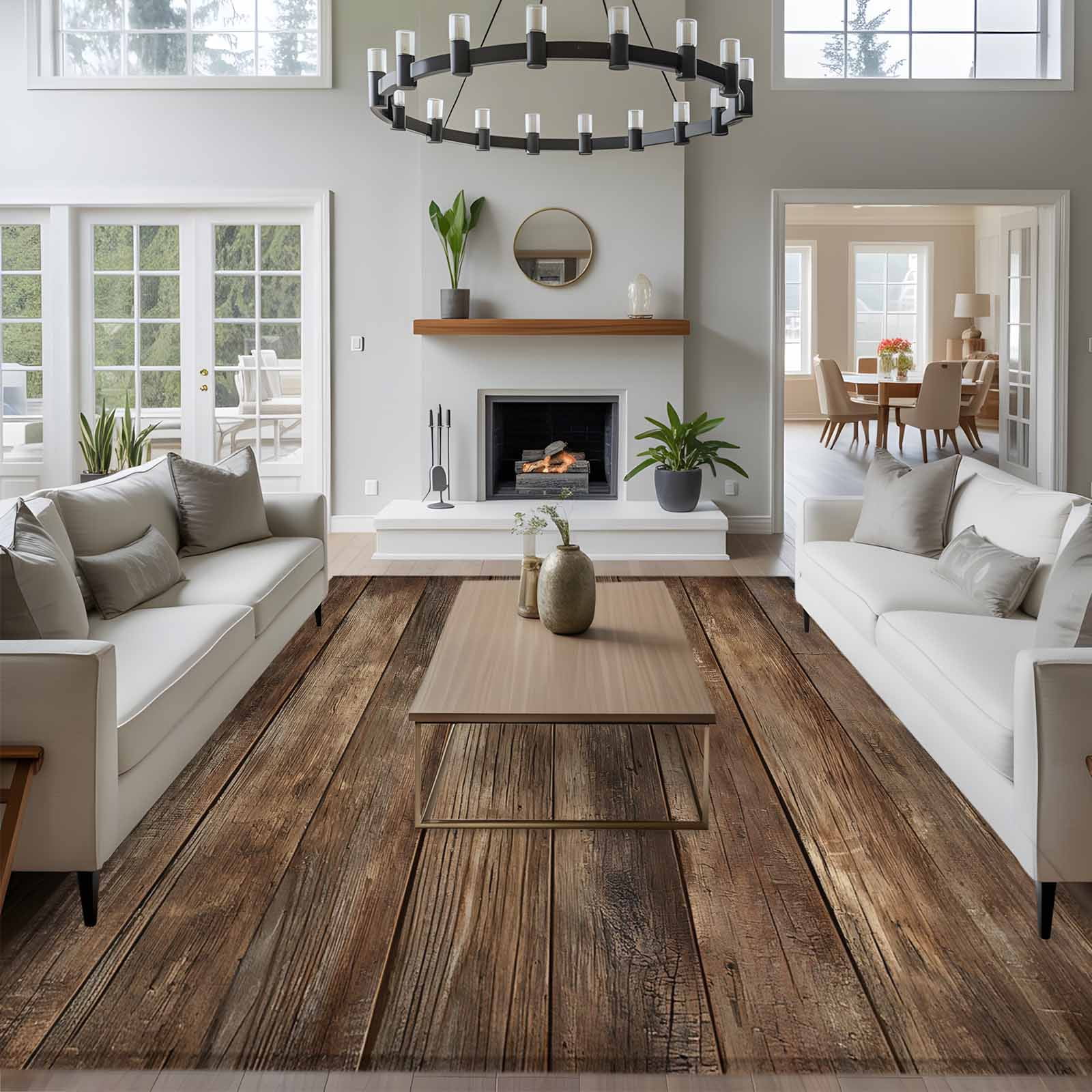 8'x10' Area Rugs, Old Wooden Board Indoor Outdoor Area Rug for Living Room Bedroom, Country Farmhouse Wooden Planks Brown Washable Bathroom Rugs Kitchen Floor Carpet Mats Home Decor Aesthetic