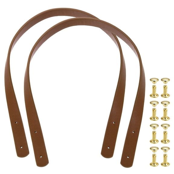 Uxcell 2 Pack Leather Bag Handles, 23.6" Replacement Handle PU Leather Sew On Shoulder Purse Straps with Rivets for DIY Tote Bag Making Wallet Handbag Repair, Dark Brown