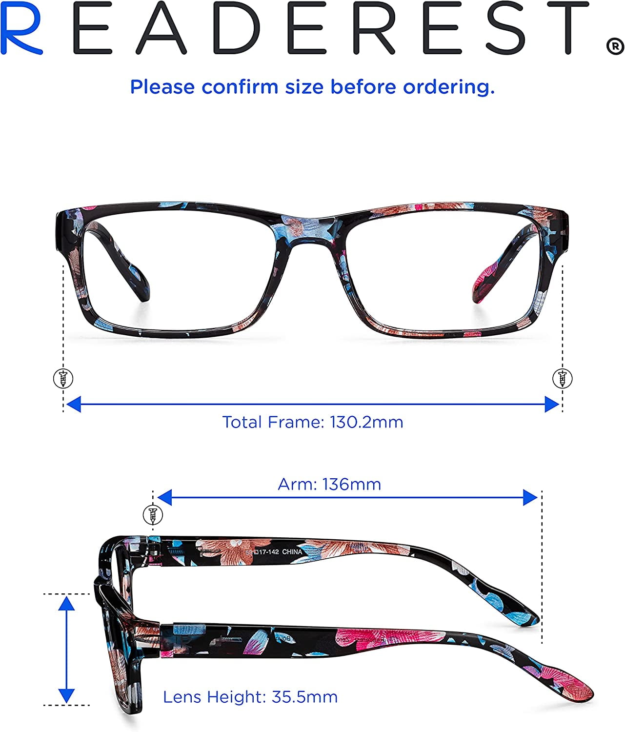 Readerest Blue Light Blocking Reading Glasses Floral 200 Magnification