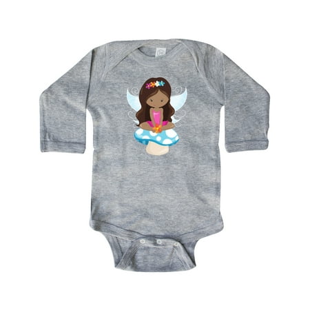 

Inktastic African American Fairy Fairy Sitting On Mushroom Gift Baby Girl Long Sleeve Bodysuit